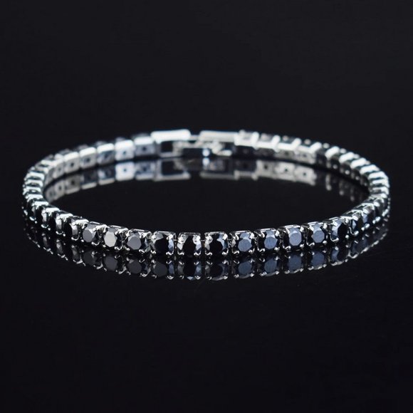 Solid Silver 1ct Black Onyx Womens Gemstone Tennis Bracelet Jewelry 7" 8" 1 ct - Picture 1 of 11